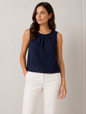 1901 Navy Eyelet Top Size L